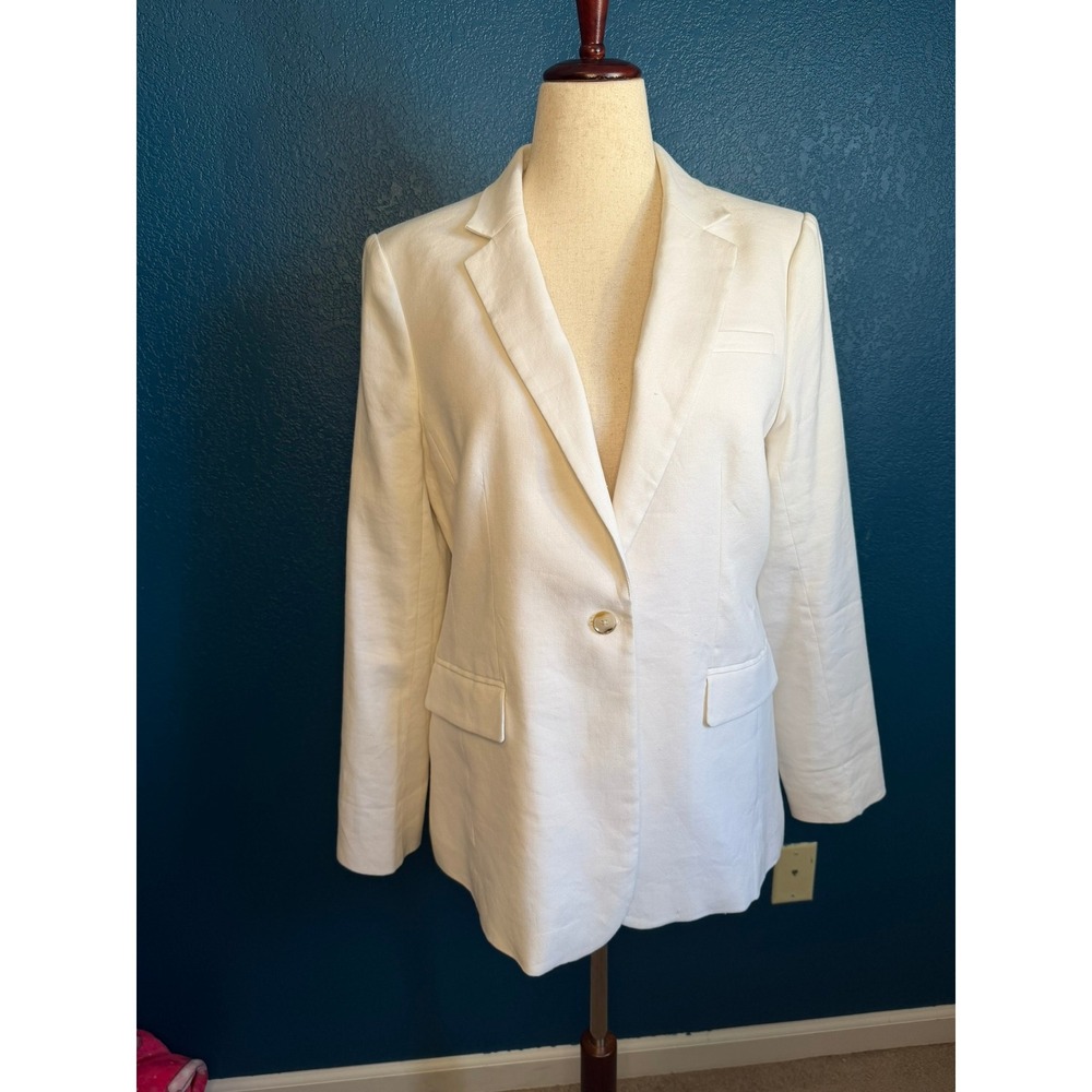 Banana Republic White Linen Cotton Long and Lean Blazer Size 14 Ivory Jacket